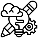 Line art of pencil and gear symbol representing digital advertising strategy